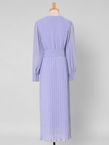 Purple Lantern Sleeve V Neck Chiffon Maxi Dress