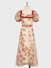 Load image into Gallery viewer, Romantic Rose Manor Retro Lantern Sleeve Wavy Organza Dress