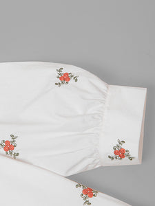 White Embroidered Shirt Lapel 1950S Comfortable Cotton Vintage Dress
