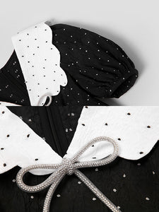 Polka Dot Doll Collar Puff Sleeves Mini Black Dress Vintage Style