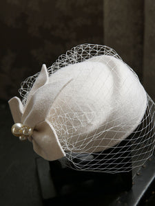 White Pearl Tulle Vintage Lace Half-Hat 1950S Hat