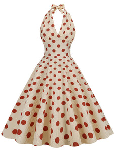 Polka Dots Halter Audrey Hepburn Style 1950S Vintage Dress With Bow Ba – Jolly Vintage