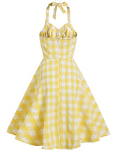 Load image into Gallery viewer, Yellow And White Plaid Halter Classis Style 1950S Dress Set