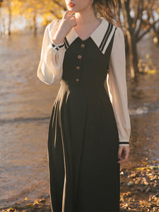 Black Sailor Collar Long Sleeve Swing Vintage Dress