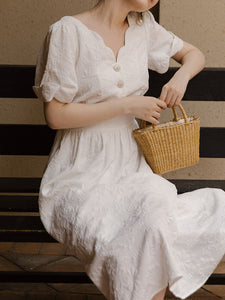White Wavy V-Neck Embroidered Fairy Dress