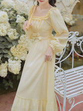 Load image into Gallery viewer, Yellow Pearl Square Neck Lace 1950S Swing Dress