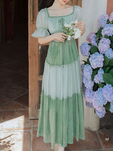 Green Square Collar Garden Vintage Dress