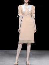 Load image into Gallery viewer, Pink Bow Collar Puff Sleeve 1960S Vintage Dress