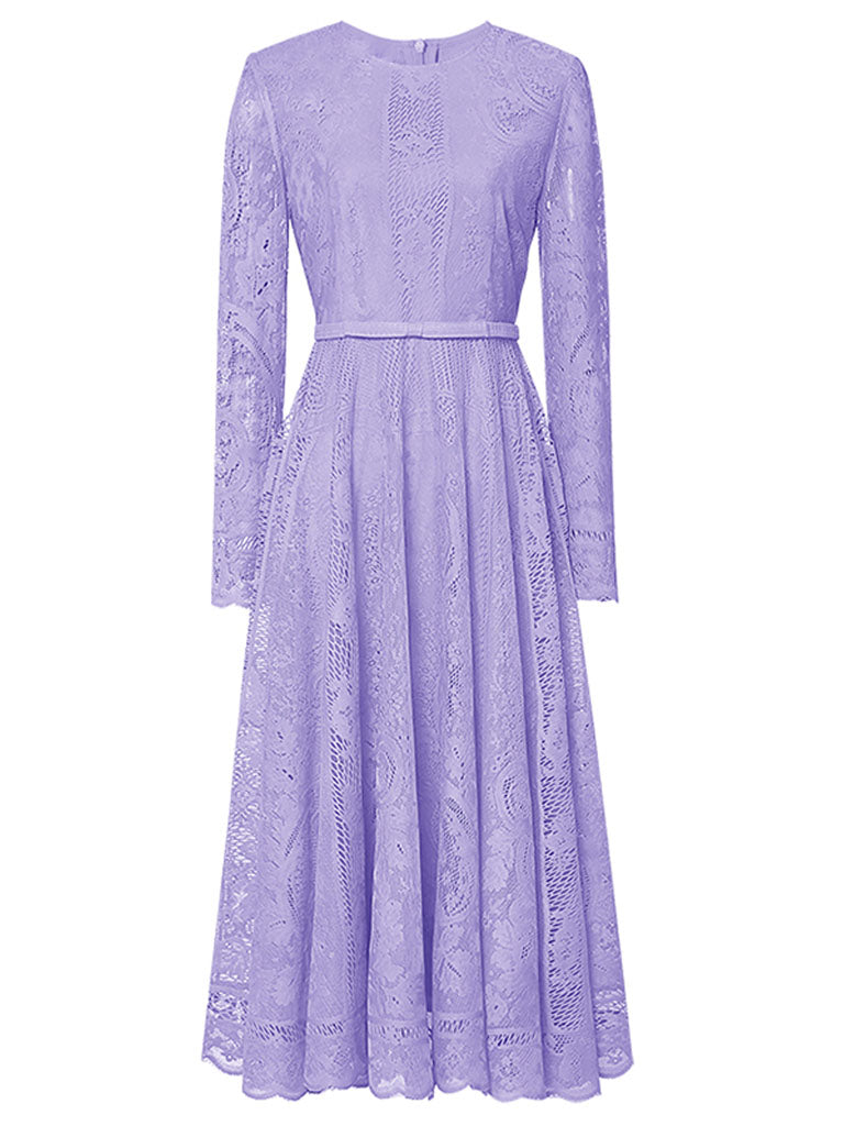 1950s Crew Neck Long Sleeve Hepburn Swing Lace Dress