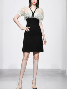 Fairy White Lace Sweet Luxury Short V-neck Mini Black Dress Party Dress