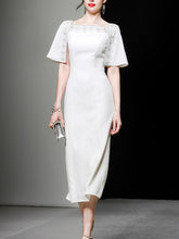 Load image into Gallery viewer, White Lace Short Sleeve Cape High Waist Fishtail Dress