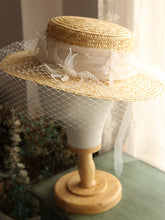 Load image into Gallery viewer, Straw Hat Beige With Long Lace Tulle For Holiday