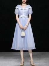 Load image into Gallery viewer, Baby Blue Big Shawl Collar Sweet Bow Vintage Princess Dress