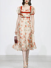 Load image into Gallery viewer, Romantic Rose Manor Retro Lantern Sleeve Wavy Organza Dress