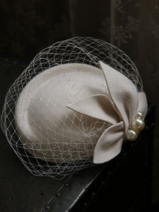 White Pearl Tulle Vintage Lace Half-Hat 1950S Hat