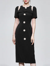 Load image into Gallery viewer, Black Vintage Style Cut Out Bow 1960S Dress
