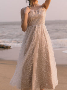 Apricot Ballet Lace Strap Vintage Dance Sequins Dress