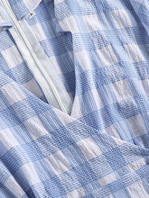Load image into Gallery viewer, Blue And White Plaid V Neck 1950S Dress With Belt
