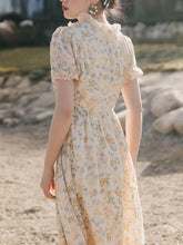 Load image into Gallery viewer, Apricot Ruffled Crewneck Floral Print Chiffon Retro 1950S Cottagecore Dress