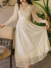 Load image into Gallery viewer, Apricot Ruffles Lace Semi Sheer Long Sleeve Vintage 1950S Swing Victoria&#39;s Fairy Dress