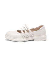 Load image into Gallery viewer, White Women&#39;s Chunky Heel Mary Jane Square Toe Leather Vintage Shoes