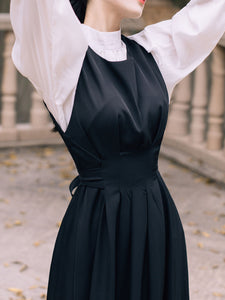 2PS White Cotton Shirt Top And Black 1950S Vintage Dresss Suit