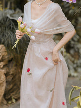 Load image into Gallery viewer, White Rose Polka Dots Deep V Neck Butterfly Sleeve Vintage Dress