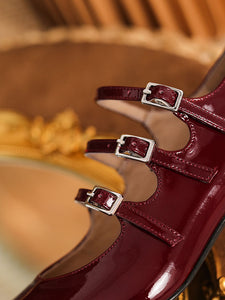 Women's Chunky Heel Mary Jane Square Toe Leather Vintage Shoes