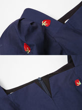 Load image into Gallery viewer, Navy Embroidered Vintage Square Neck Puff Sleeve Mini Dress