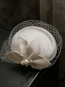 White Pearl Tulle Vintage Lace Half-Hat 1950S Hat