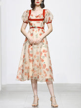 Load image into Gallery viewer, Romantic Rose Manor Retro Lantern Sleeve Wavy Organza Dress