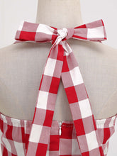 Load image into Gallery viewer, Red And White Plaid Pockets Vintage Halter 1950S Dress With Button