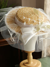 Load image into Gallery viewer, Straw Hat Beige With Bow Lace Tulle For Holiday