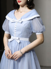 Load image into Gallery viewer, Baby Blue Big Shawl Collar Sweet Bow Vintage Princess Dress