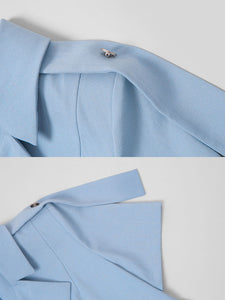 Lapel Collar Short Sleeve Asymmetric Design Belted Waist Jumpsuit