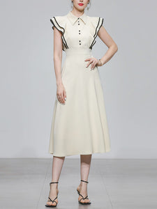 Apricot Ruffles Butterfly Sleeves With Black Edges 1950S Swing Dress