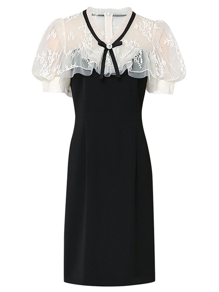 Fairy White Lace Sweet Luxury Short V-neck Mini Black Dress Party Dress