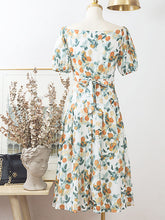 Load image into Gallery viewer, Floral Print Square Collar Puff Sleeve 1950S Dress