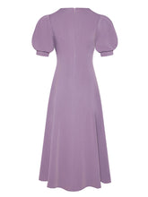 Load image into Gallery viewer, Lavender V Neck Puff Sleeve Swing Vintage Style 1940S Dress