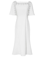 Load image into Gallery viewer, White Lace Short Sleeve Cape High Waist Fishtail Dress