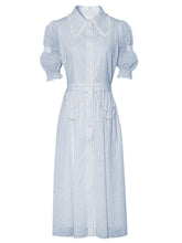Load image into Gallery viewer, White Pearl Collar Romantic Floral Textured Shirt Dress