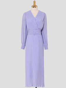 Purple Lantern Sleeve V Neck Chiffon Maxi Dress