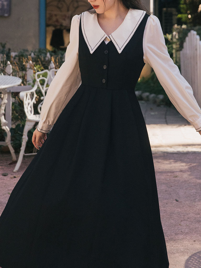 2PS Long Sleeve Shirt Suspenders Dress Suits, Black / M