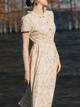 Load image into Gallery viewer, Apricot Ruffled Crewneck Floral Print Chiffon Retro 1950S Cottagecore Dress