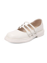 Load image into Gallery viewer, White Women&#39;s Chunky Heel Mary Jane Square Toe Leather Vintage Shoes