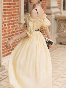 Yellow Off Shoulder Gentle And Soft Vintage Party Dress