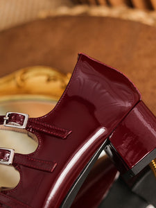 Women's Chunky Heel Mary Jane Square Toe Leather Vintage Shoes