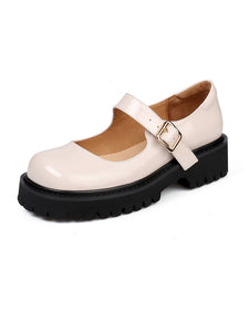 Black Women's Platform Shoes Square Toe Leather Vintage Shoes