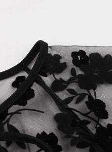 Black Crew Neck Semi-Sheer 1950S Vintage Dress