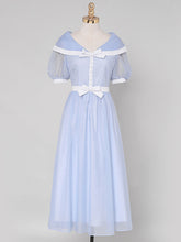 Load image into Gallery viewer, Baby Blue Big Shawl Collar Sweet Bow Vintage Princess Dress